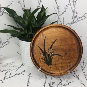 Handcrafted Wooden Plate w/flower